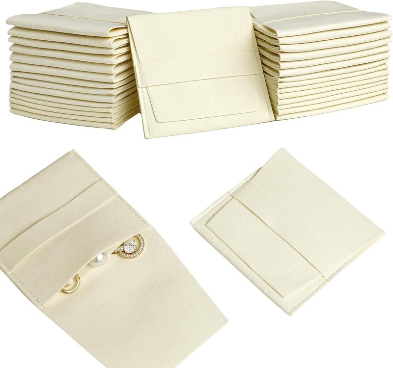 Handmade 40pcs Beige Microfiber Jewelry Pouch 8 x 8cm Jewelry Packaging Bag Luxury Gift Fixed Strap Envelope Style Packaging Small Jewelry Gift Bags for Earrings Necklaces Bracelet Ring - Image 1